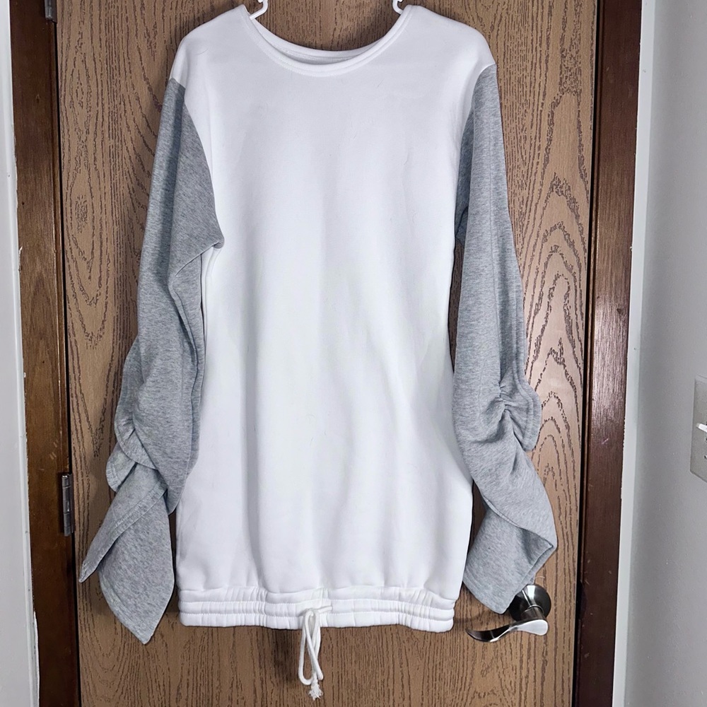 Gray and White long sweater dress. Size Medium.